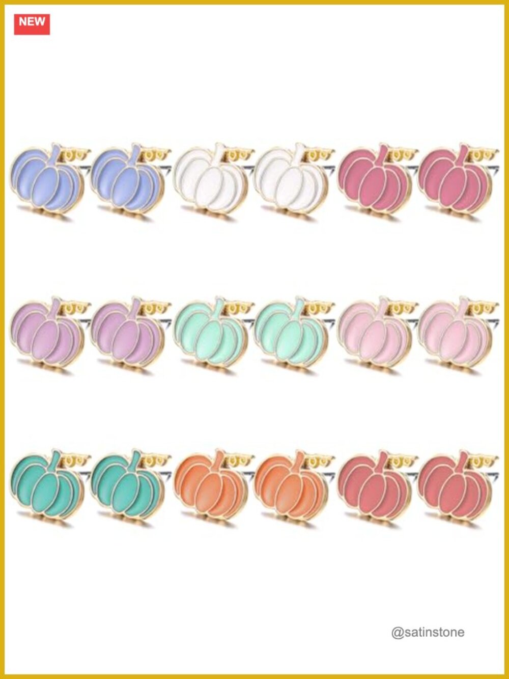 9 Pair Small Pumpkin Stud Earrings Metal Push Back Thanksgiving